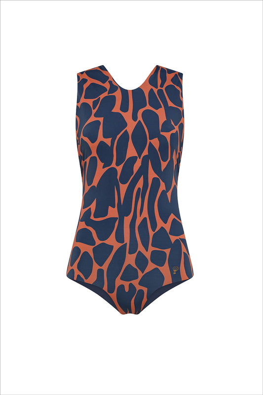 Cannes One-Piece Swimsuit Camouflage Blue-Orange
