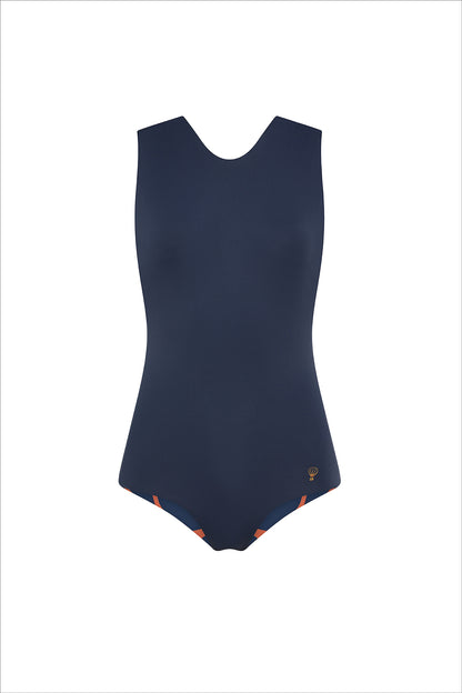 Cannes One-Piece Swimsuit Camouflage Blue-Orange