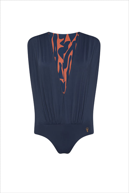 New Generation Blue & Camouflage Double One-piece Swimsuit