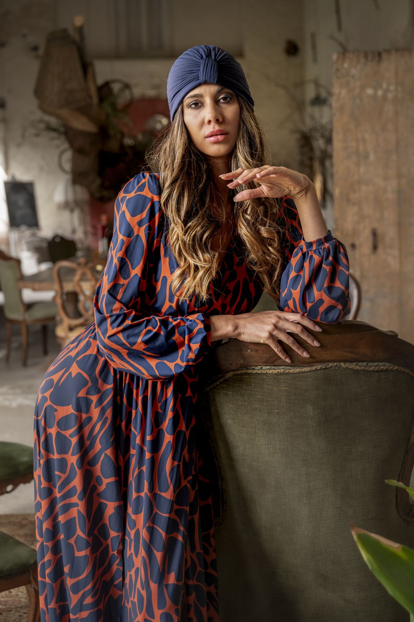 Saint Tropez Beach Dress Camouflage Blue-Orange