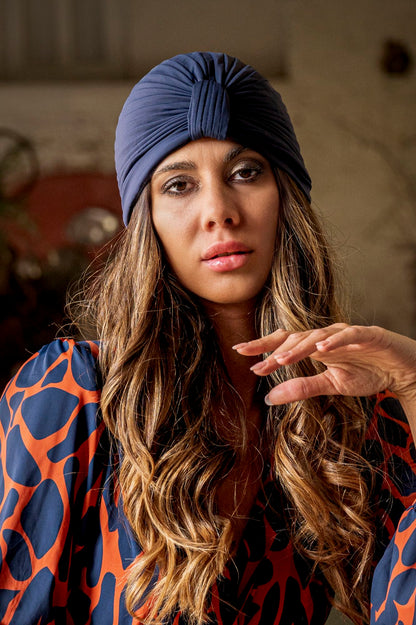 Turban Knot Swim Cap Dark Blue