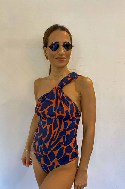 Cannes One-Piece Swimsuit Camouflage Blue-Orange